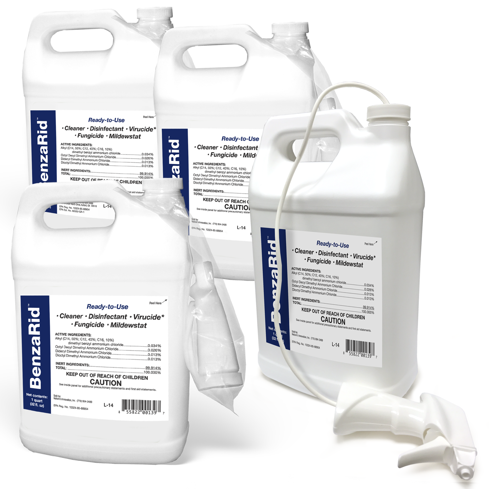 BenzaRid Hospital Grade Disinfectant - Virucide - Fungicide - Cleaner | 4-Gallon Case